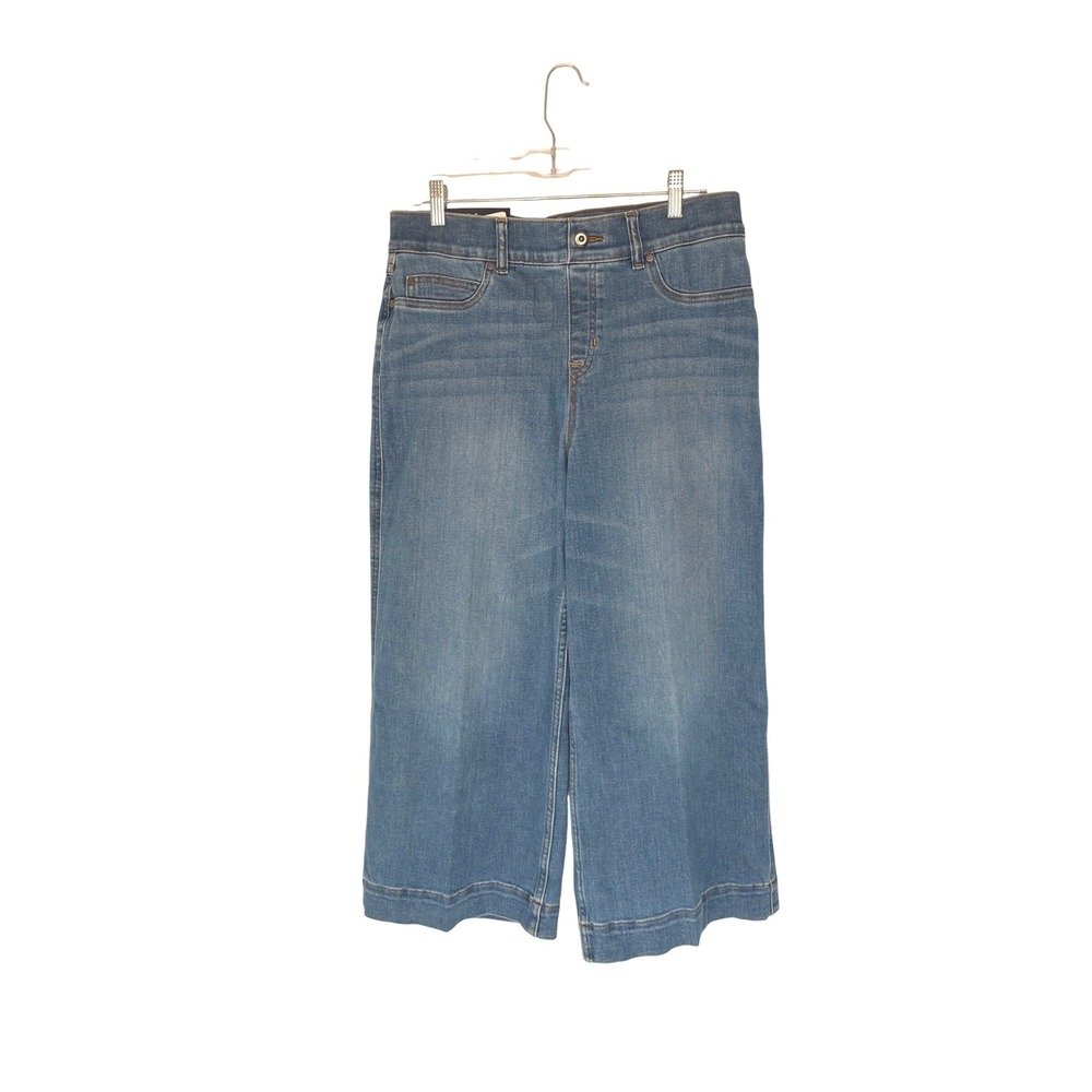 Spanx Crop Wide Leg Jeans Stonewashed Blue Pull On Stretch Denim Casual XLP